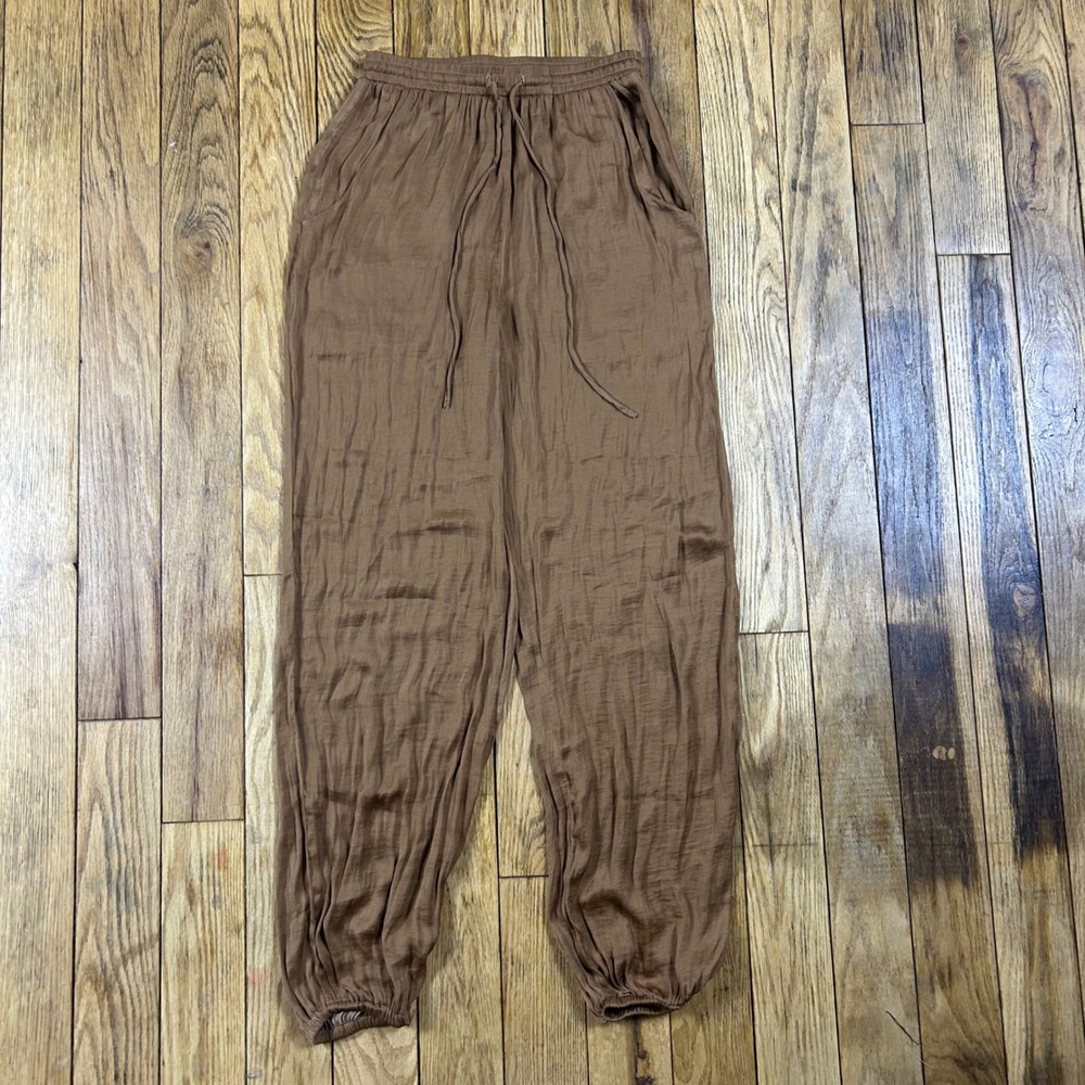 Endless Blu Brown Crinkle Gauze Drawstring Waist Jogger‎ Pants Size Small